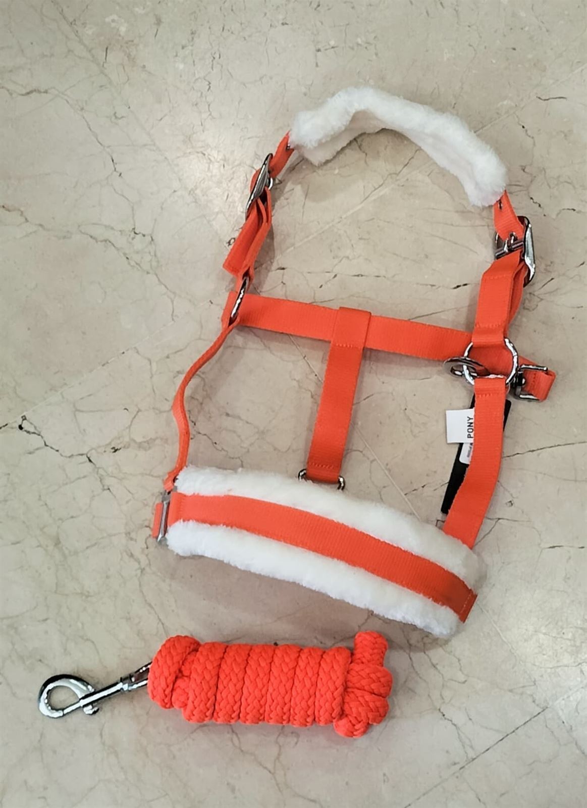 Cabezada cuadra HKM Sports Equipment borreguillo color naranja talla COB - Imagen 1
